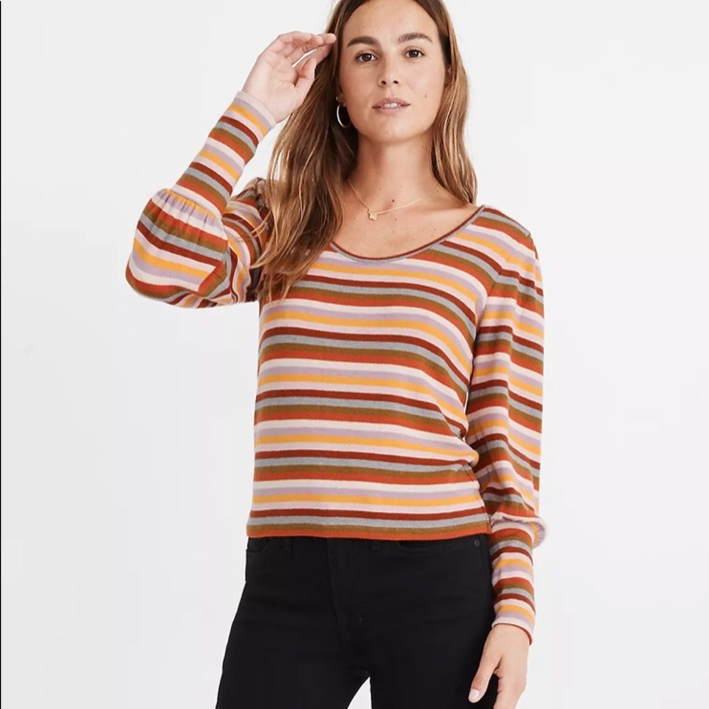 Madewell | Striped scoop neck puffed sleeve sweater. Size S.
